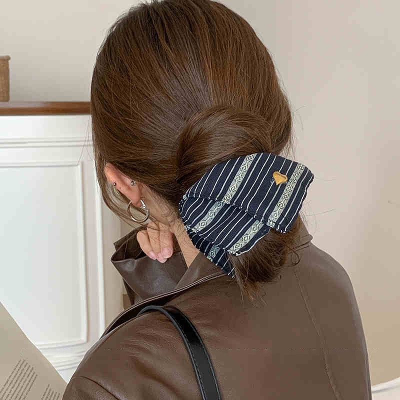 Women's Handmade Spring Ponytail Hair Scrunchie Checkered Fabric