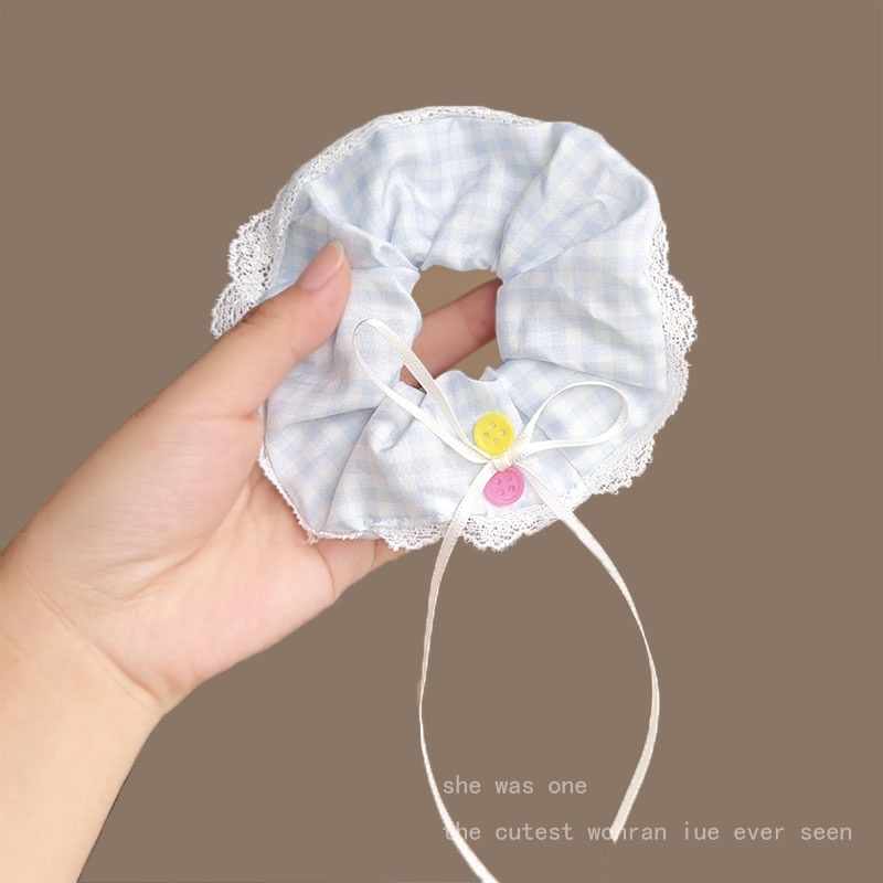 Women Spring Summer Cloth Hair Scrunchie Tie Romantic Polka Dot Lace