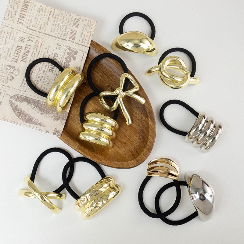 Women's Versatile Retro Alloy Elastic Hair Ties Round Cold Tone