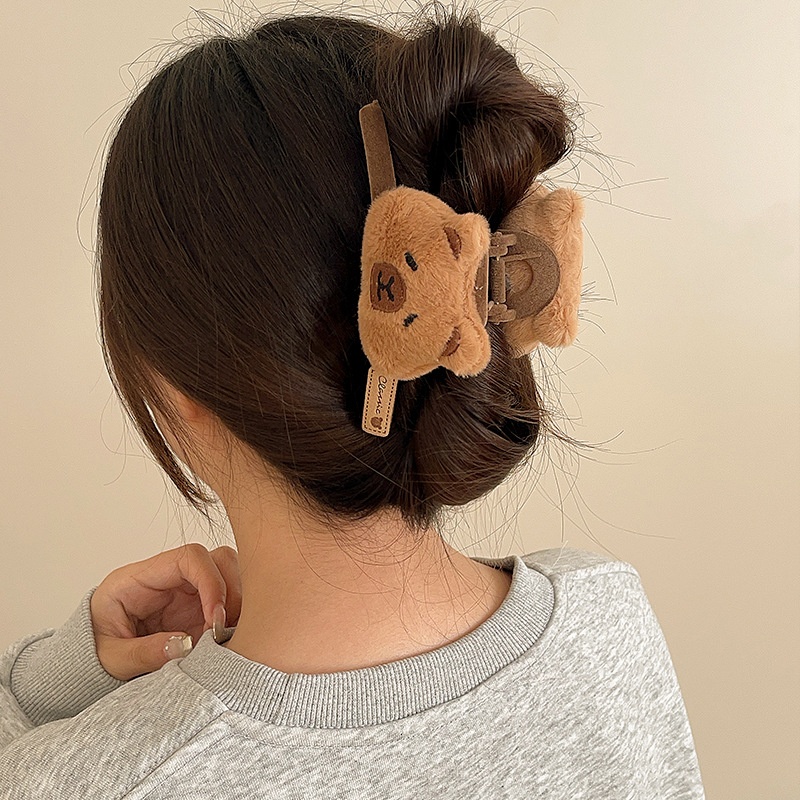 Women's Plush Rabbit Fur Hair Clip Ponytail Holder Cute Capybara Pattern