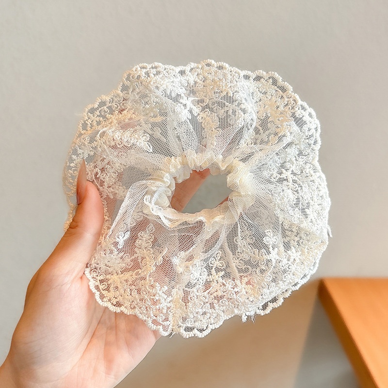 Women's Cloth Lace Scarf Scrunchie Daily Hair Tie Spring Tulip Floral