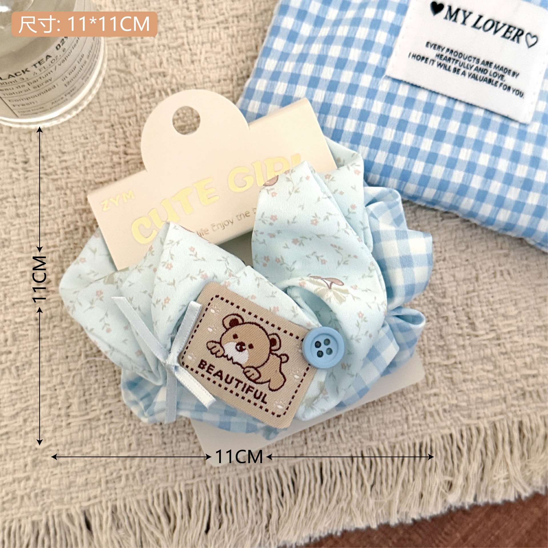 Girls Sweet Cloth Scrunchie Long Ribbon Bow Red Cherry Pattern