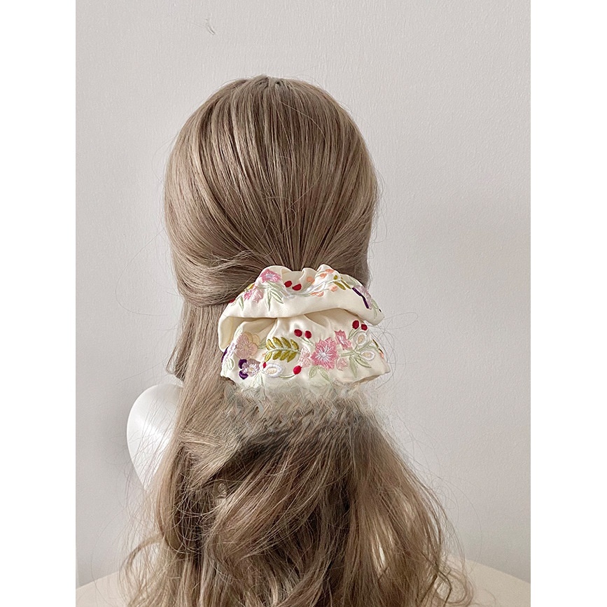 Women's Spring Cloth Hair Tie Colorful Pastoral Floral Embroidery
