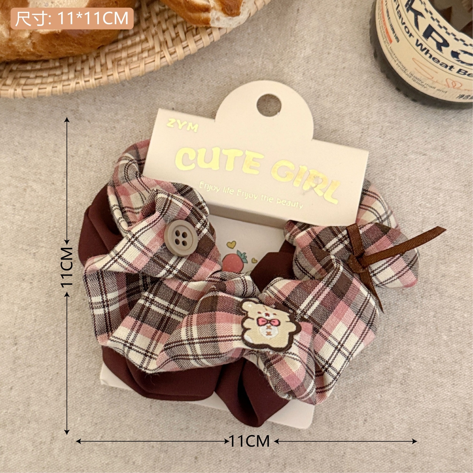 Girls Sweet Cloth Scrunchie Long Ribbon Bow Red Cherry Pattern