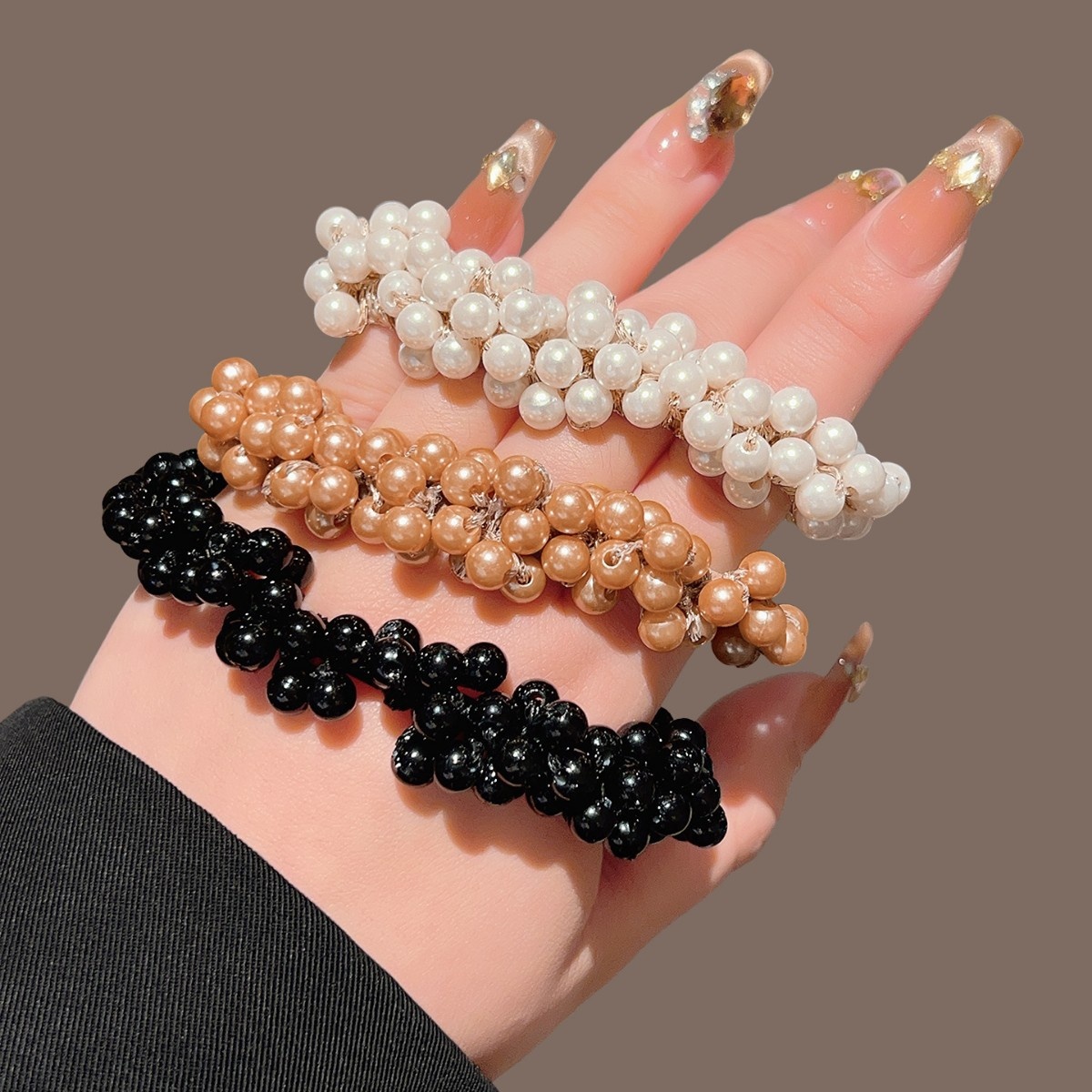 Women's Pearl Beaded Non-Slip Hair Tie For All Seasons Solid Color