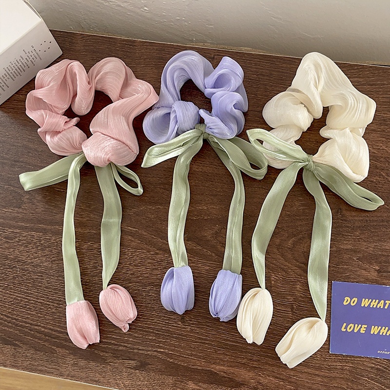 Women's IG Style Holiday Cloth Hair Tie Sweet Tulip Flower Bow Knot