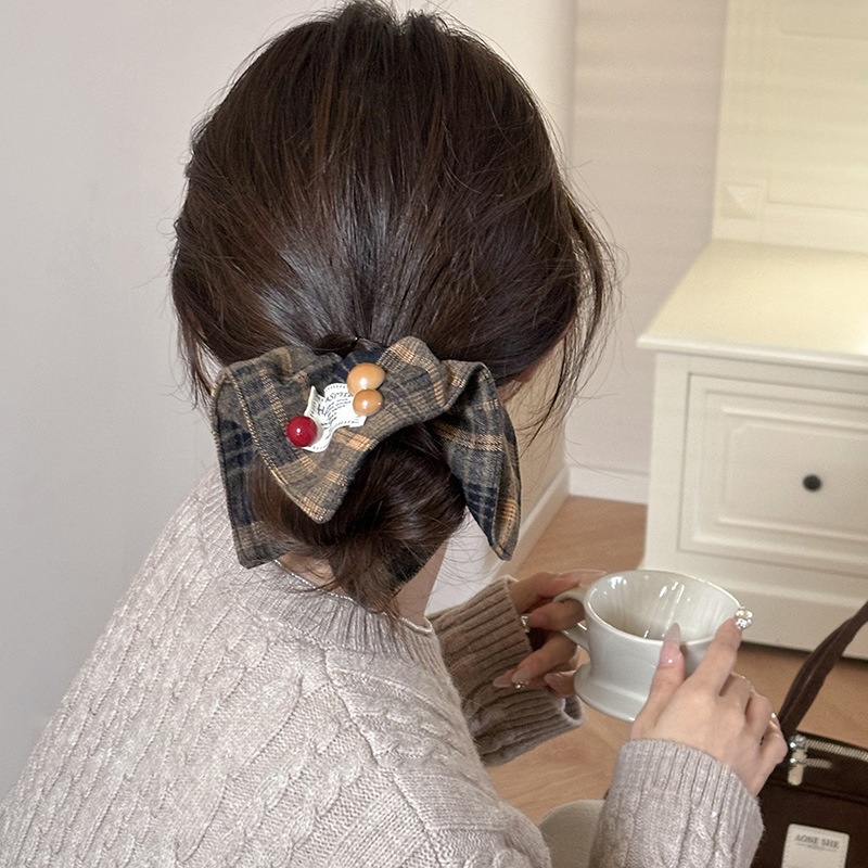Women's Handmade Spring Ponytail Hair Scrunchie Checkered Fabric