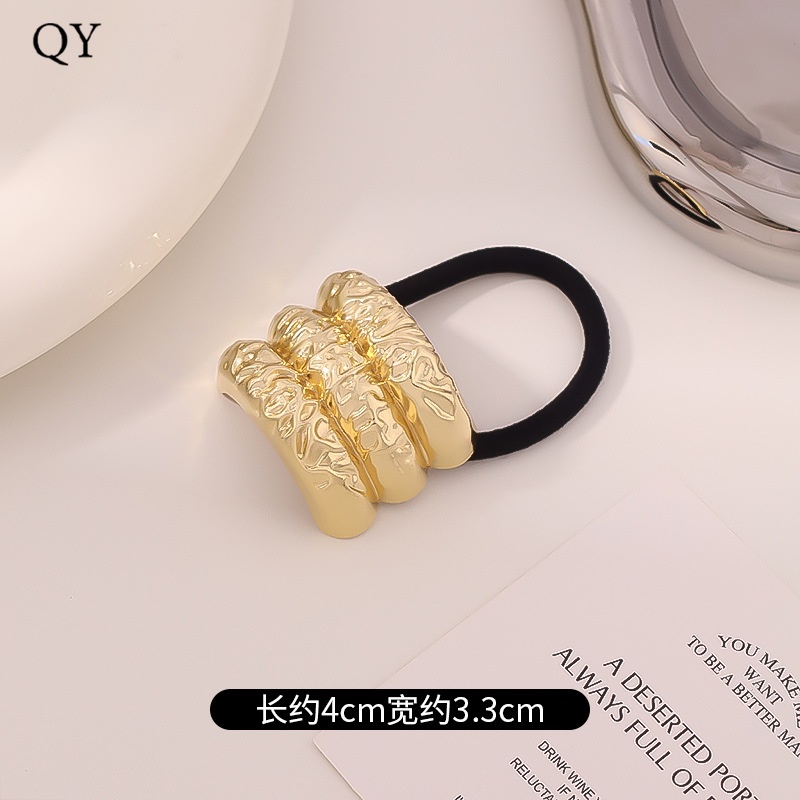 Women's Versatile Retro Alloy Elastic Hair Ties Round Cold Tone