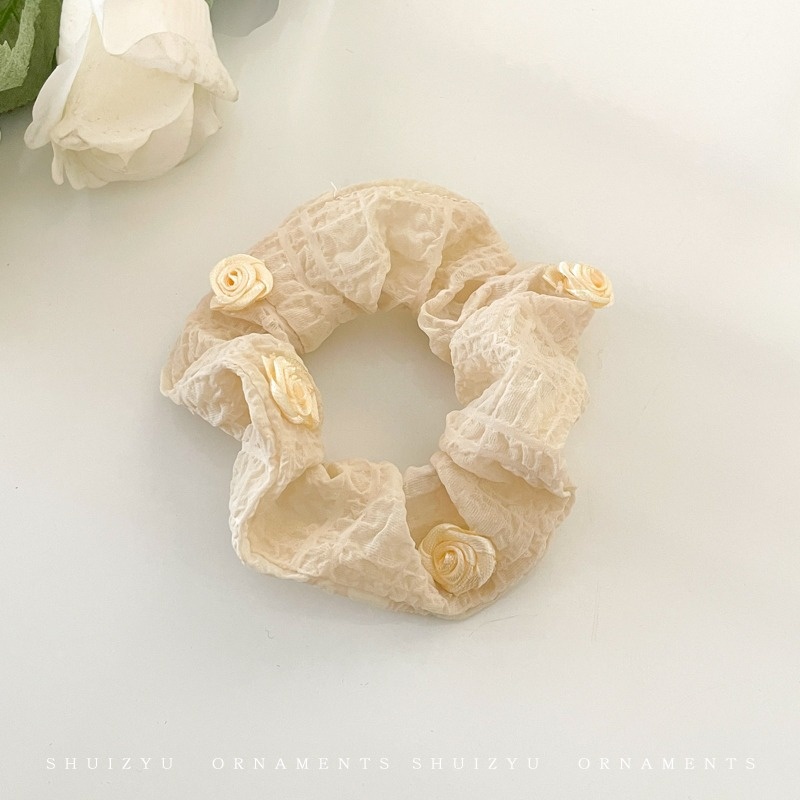 Women's Cloth Lace Scarf Scrunchie Daily Hair Tie Spring Tulip Floral