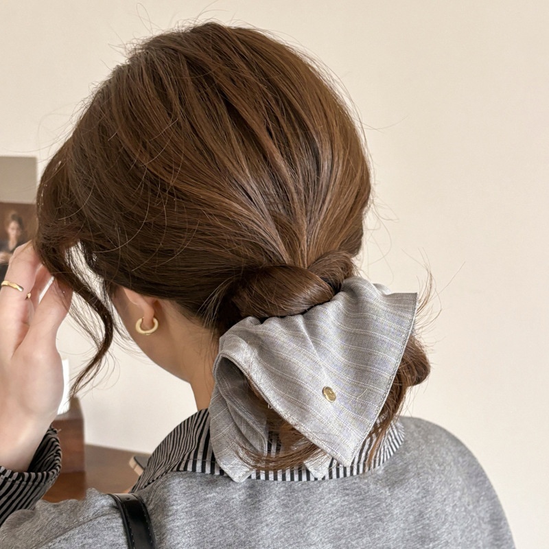 Women's Handmade Spring Ponytail Hair Scrunchie Checkered Fabric