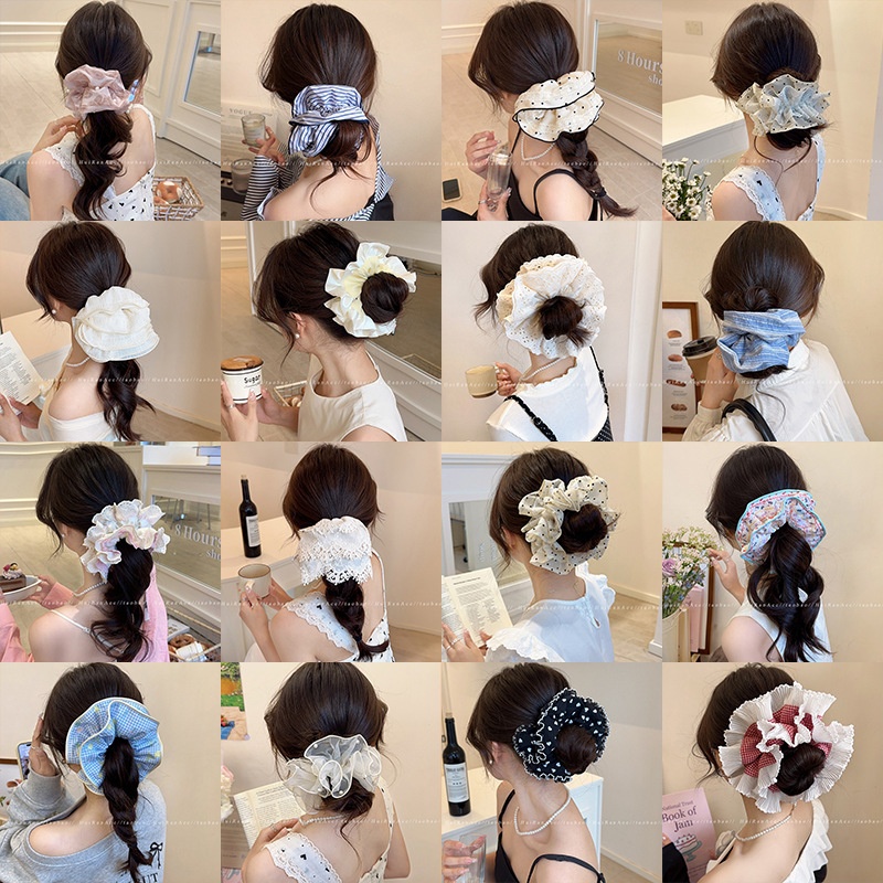 Women's Sweet Bun Scrunchie Hair Tie Multi-layer Lace Knit Cloth