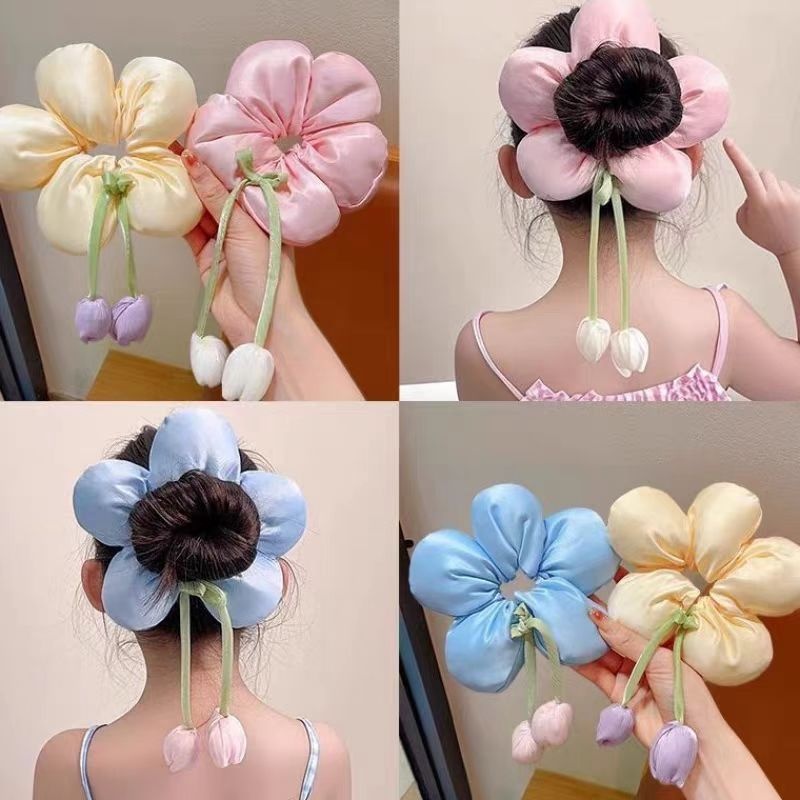 Kids Sweet Cloth Hair Rubber Band for School Daily Cute Flower Pattern