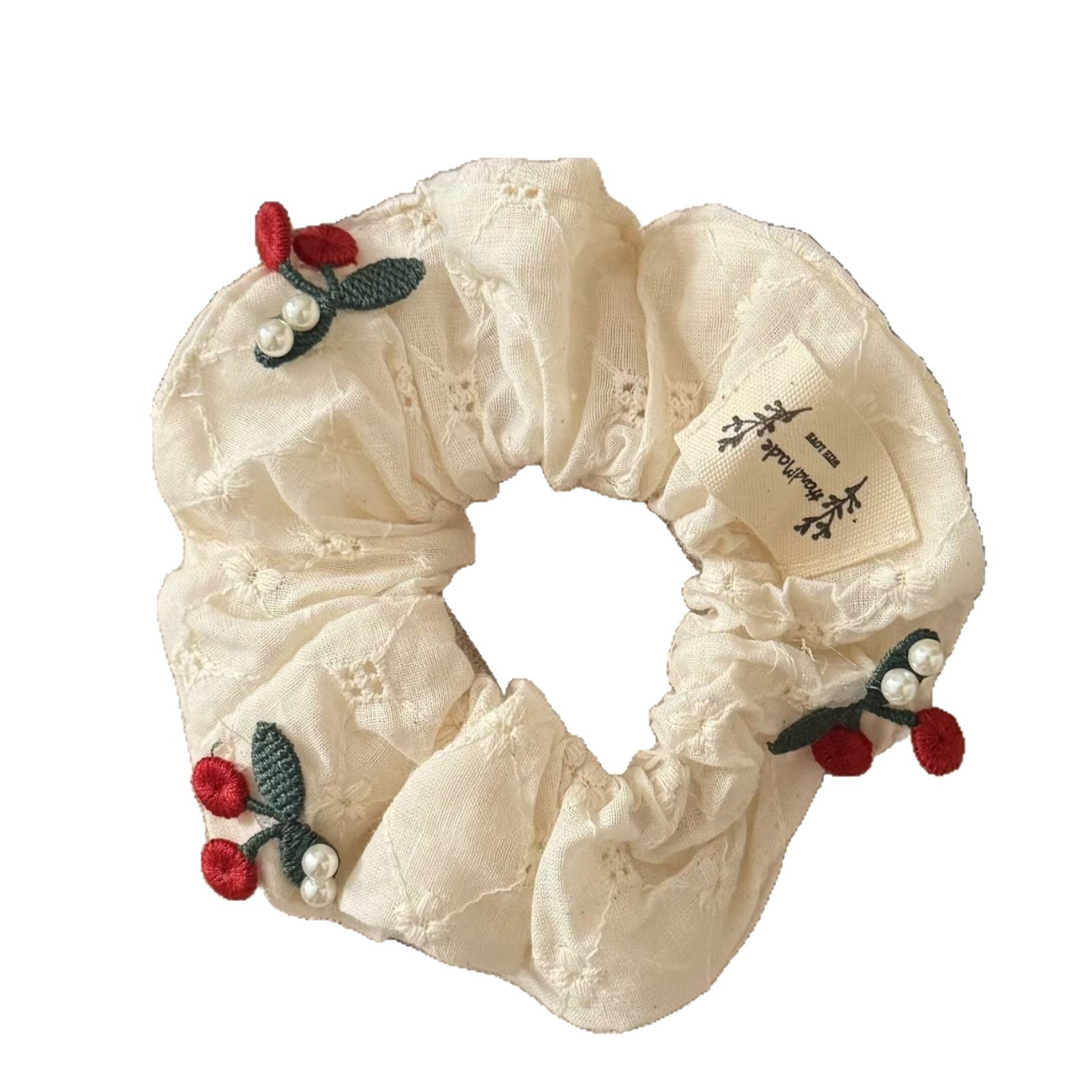 Girls Sweet Cloth Ponytail And Bun Hair Ties Red Cherry Lace