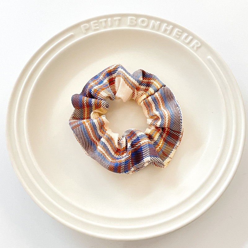 Women's Summer Fabric Scrunchie Pleated Plaid Leopard Hair Tie