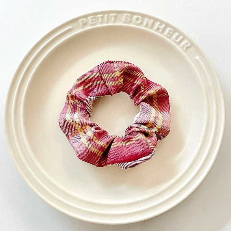 Women's Summer Fabric Scrunchie Pleated Plaid Leopard Hair Tie