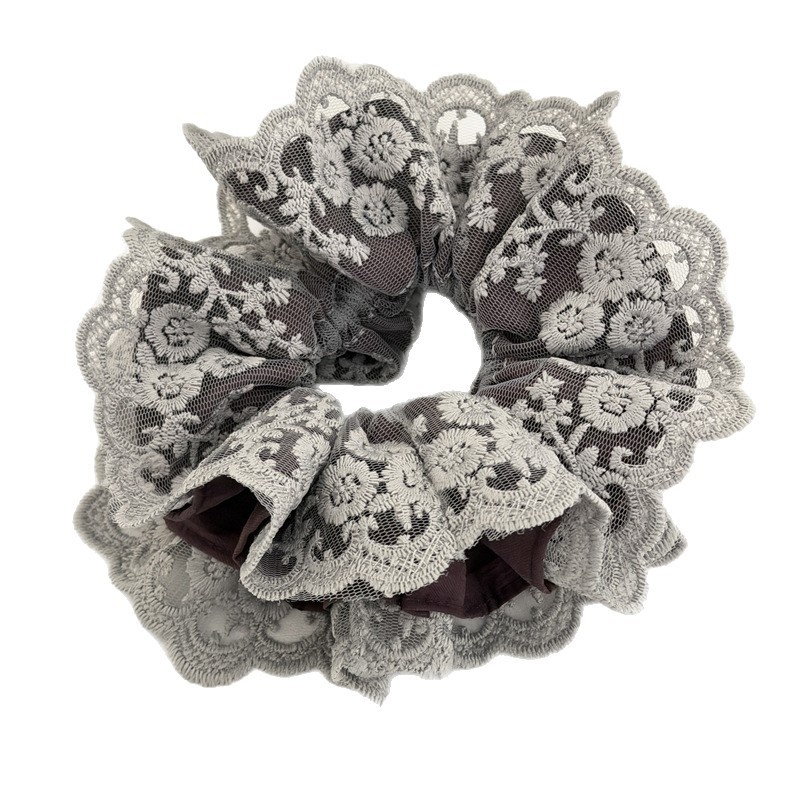 Women's Retro Lace Hair Tie For Spring Light Grey Floral Splicing