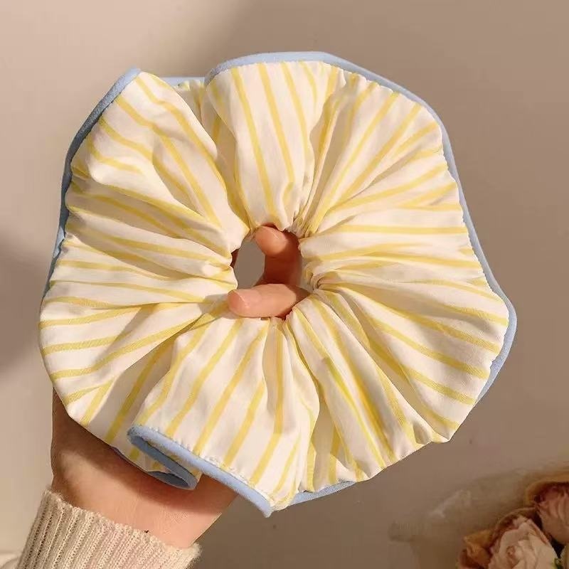 Women's High-End Large Cloth Bun Scrunchie Hair Tie Striped