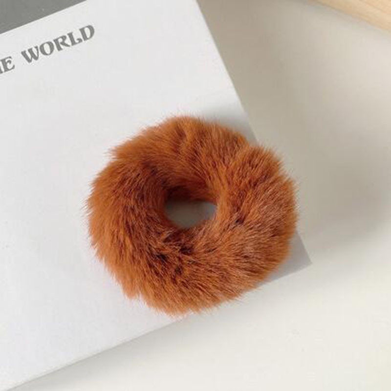 Women's Cute Plush Donut Hair Ties Winter Rabbit Fur Scrunchies Solid Color