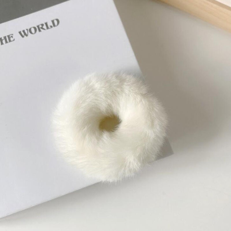 Women's Cute Plush Donut Hair Ties Winter Rabbit Fur Scrunchies Solid Color