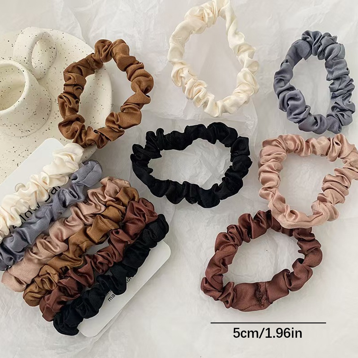 Girls Simple Satin Thin Scrunchies Ponytail Hair Ties Solid Color