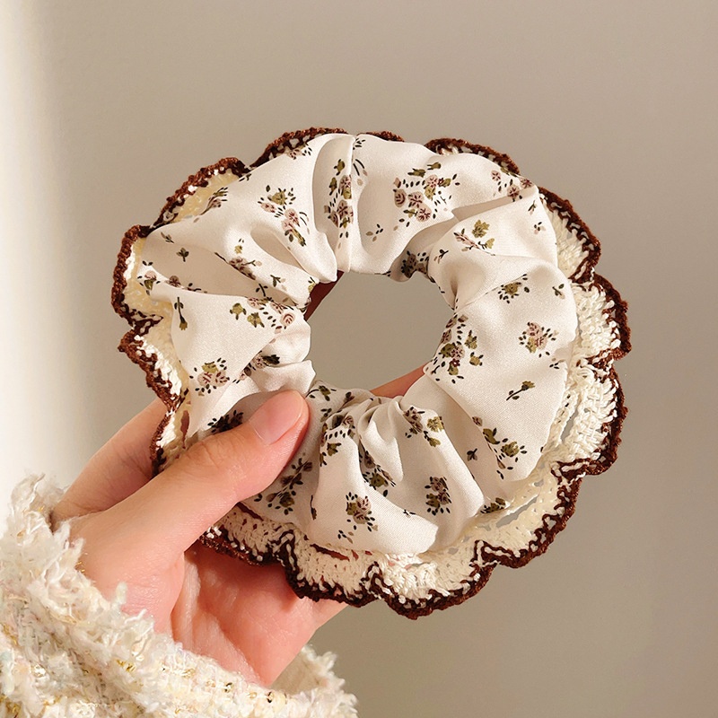 Women's Sweet Lace Ponytail Hair Tie Cloth Scrunchie Coral Lily Floral