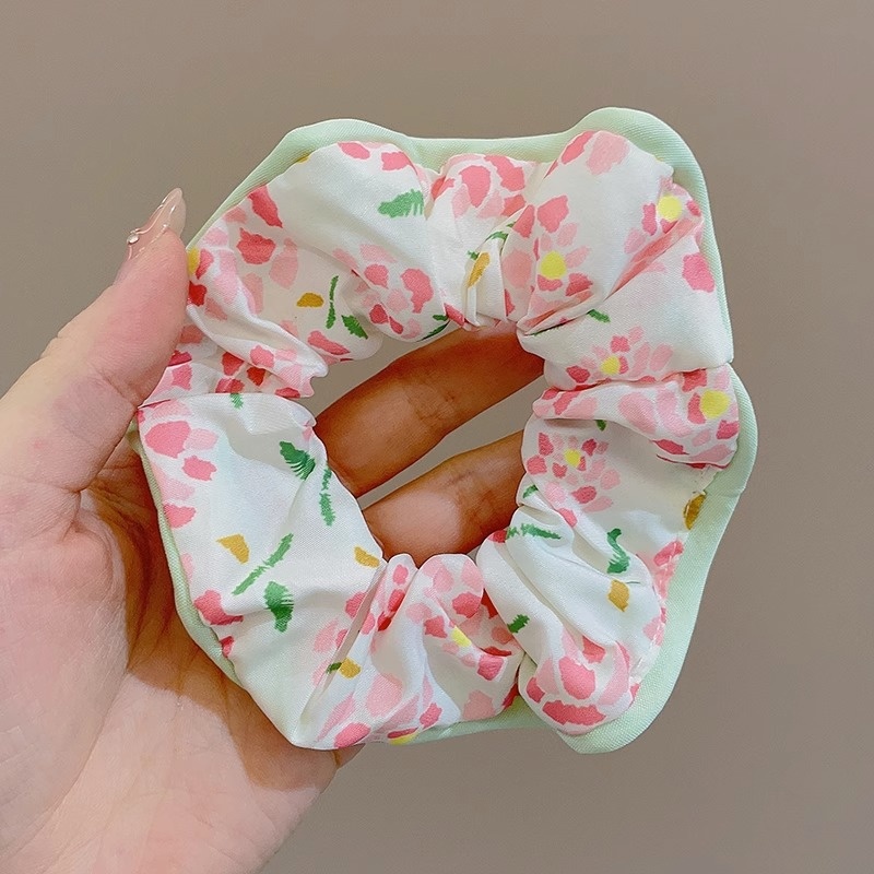 Women's Cloth Lace Scarf Scrunchie Daily Hair Tie Spring Tulip Floral