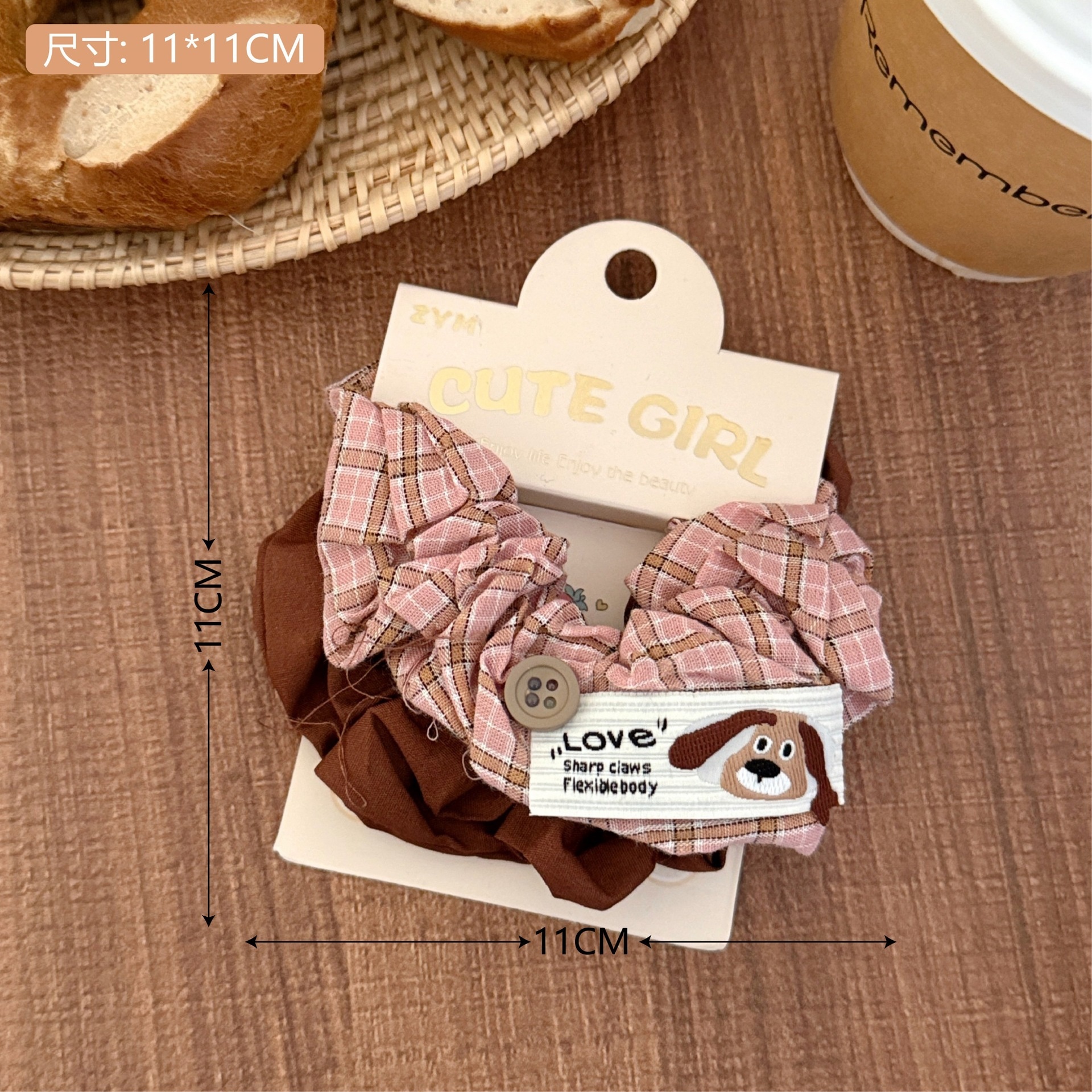 Girls Sweet Cloth Scrunchie Long Ribbon Bow Red Cherry Pattern