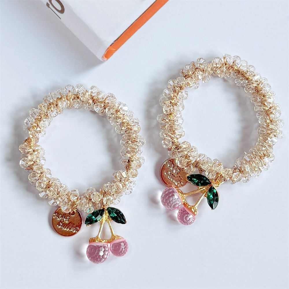 Women's Crystal Glass Hair Ties Leather Strap Bun Ponytail Bands Clear