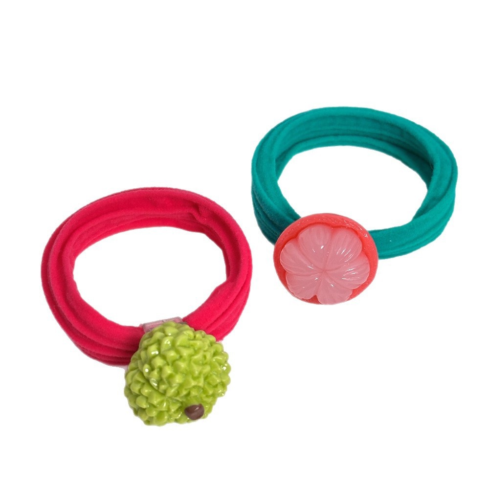 Girls Summer High Elastic Fabric Ponytail Hair Tie Sweet Orange Fruit