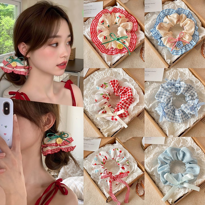 Women's Cloth Lace Scarf Scrunchie Daily Hair Tie Spring Tulip Floral