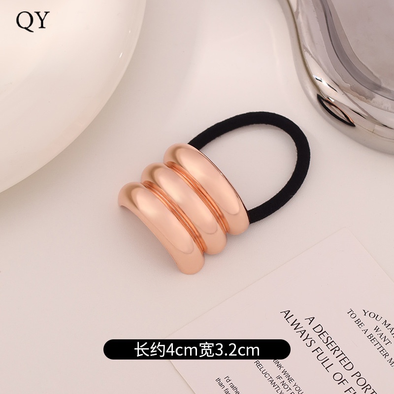 Women's Versatile Retro Alloy Elastic Hair Ties Round Cold Tone