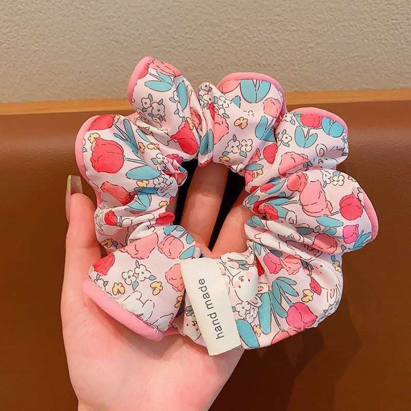 Women's Spring High-End Silky Pleated Pearl Streamer Large Hair Ring