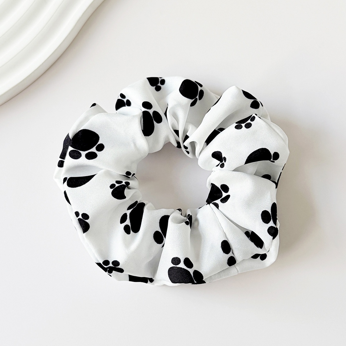 Women's Cute Winter Cloth Hair Tie Accessory Black White Paw Print