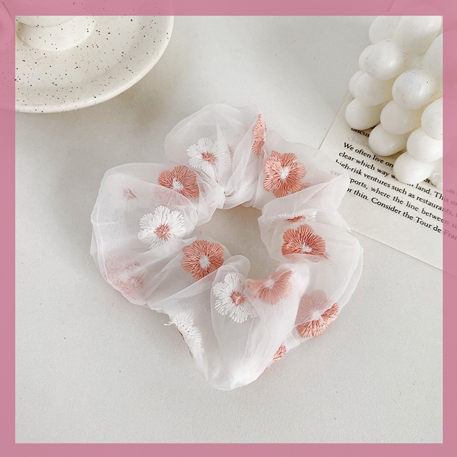 Women Daily Oversized High Elastic Lace Hair Scrunchie Elegant Floral