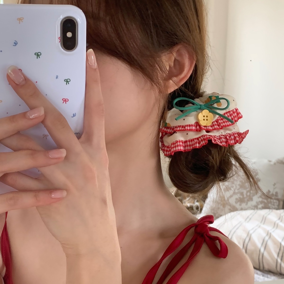 Women's Cloth Lace Scarf Scrunchie Daily Hair Tie Spring Tulip Floral