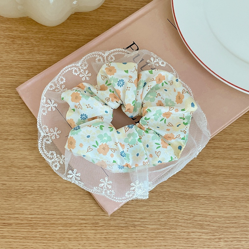 Women Daily Oversized High Elastic Lace Hair Scrunchie Elegant Floral