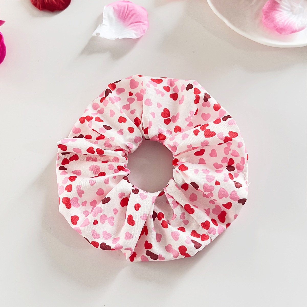 Women's Cloth Elastic Ponytail Hair Tie Red Pink Heart Lip Print