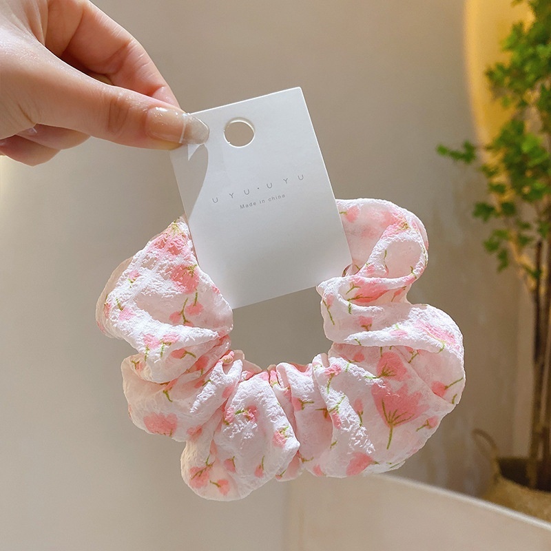 Women Spring Summer Cloth Hair Scrunchie Tie Romantic Polka Dot Lace
