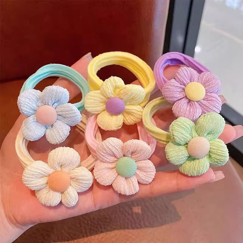 Girls High Elastic Cloth Ponytail Hair Bands Bright Dopamine Colors