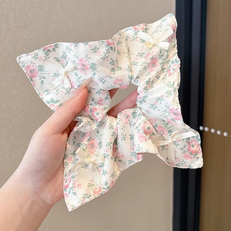 Women Daily Oversized High Elastic Lace Hair Scrunchie Elegant Floral