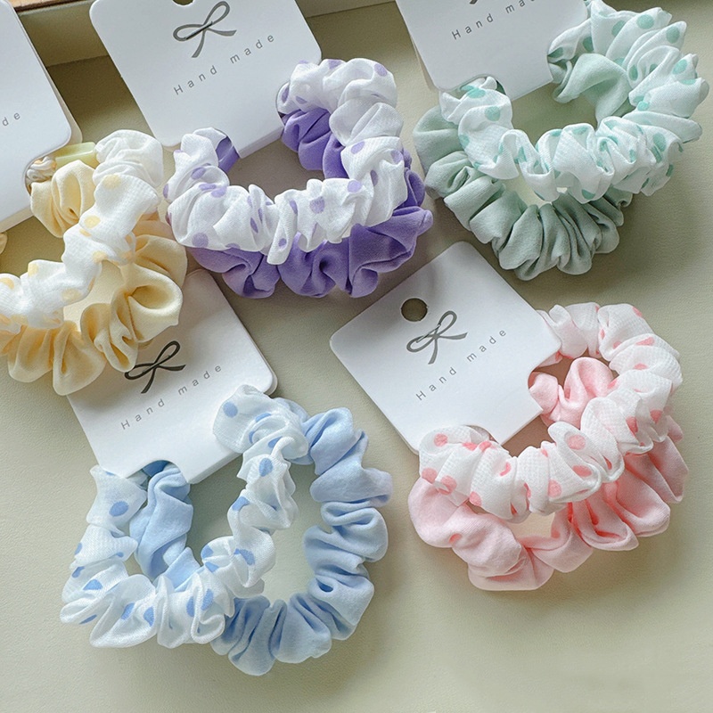 Girls Sweet Fabric Elastic Hair Scrunchies Candy Color Polka Dot