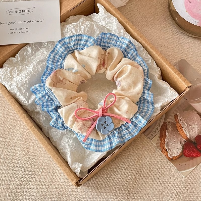 Women's Cloth Lace Scarf Scrunchie Daily Hair Tie Spring Tulip Floral