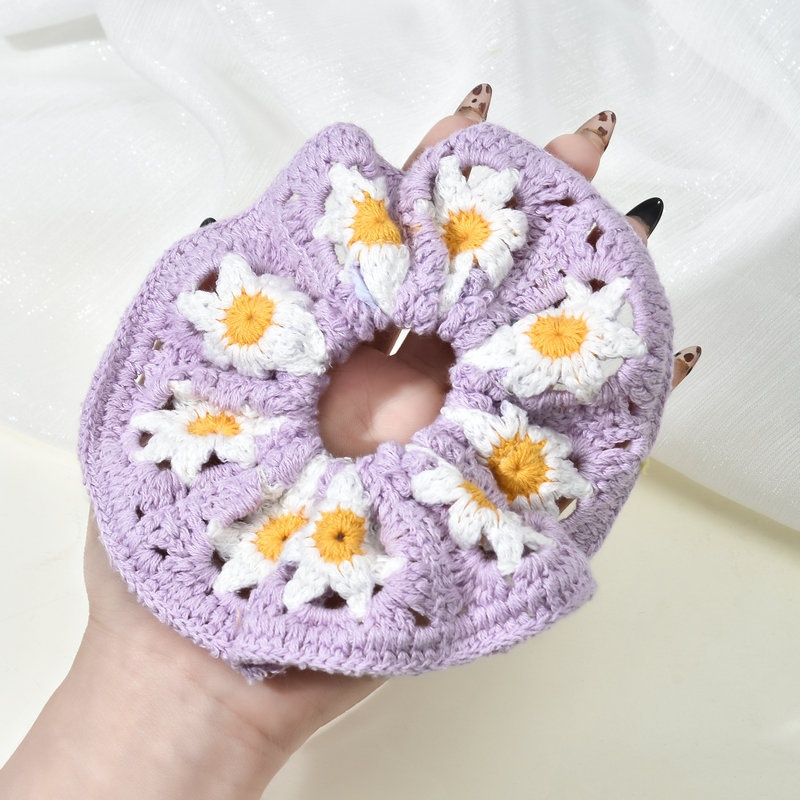 Women's Handmade Knitted Wool Ponytail Hair Tie Floral Butterfly Knot