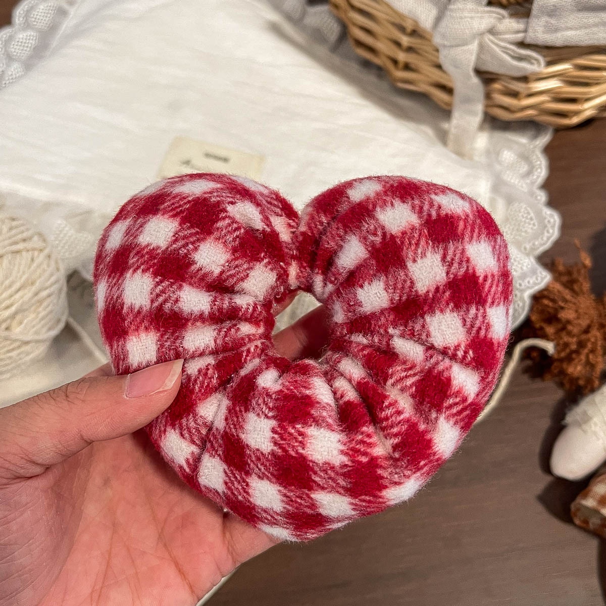 Women's Festive Velvet Hair Tie For New Year Red Heart Shape