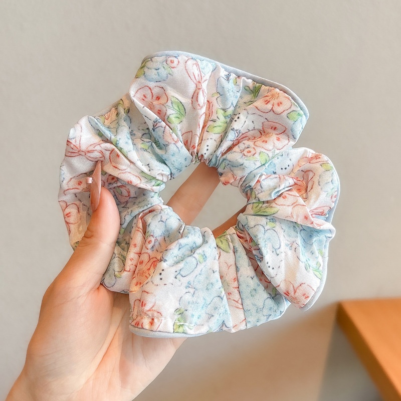 Women's Cloth Lace Scarf Scrunchie Daily Hair Tie Spring Tulip Floral