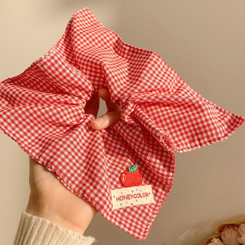 Women's Handmade Spring Ponytail Hair Scrunchie Checkered Fabric