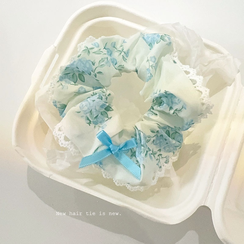 Women Spring Summer Cloth Hair Scrunchie Tie Romantic Polka Dot Lace