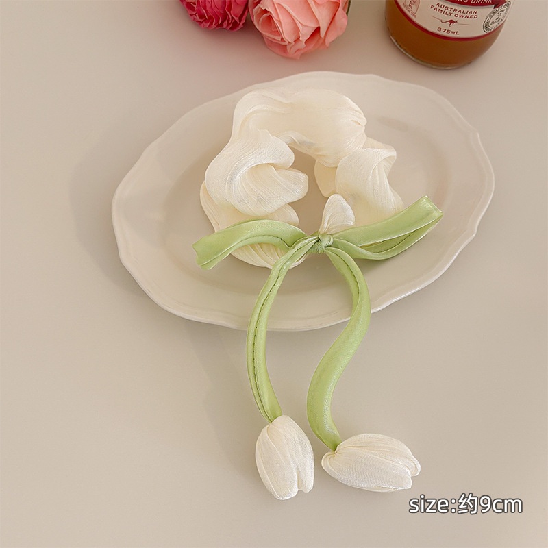 Women's Satin Low Ponytail Scrunchie Hair Tie Fresh Tulip Floral