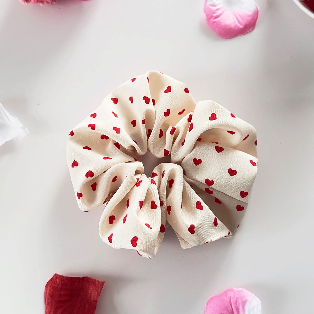 Women's Valentine Cloth Elastic Hairband Red White Beige Heart