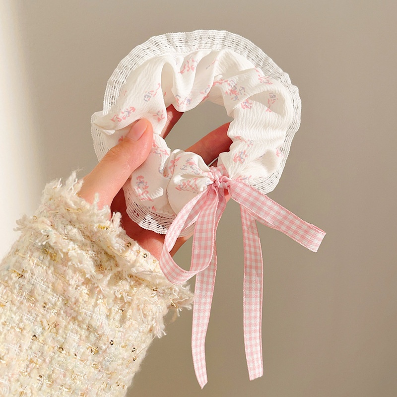 Women's Sweet Lace Ponytail Hair Tie Cloth Scrunchie Coral Lily Floral